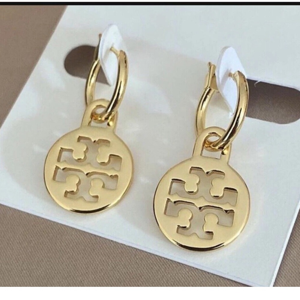 Tory Burch Gold Emblem Drop Earrings - Picture 4 of 4